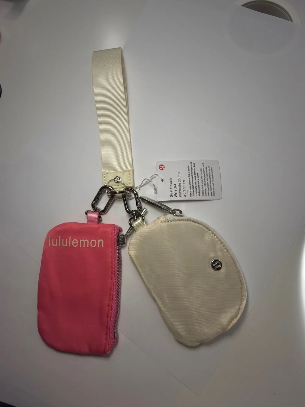 lululemon athletica Pink and Cream Keychain Pouch Set